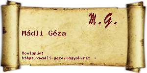 Mádli Géza névjegykártya
